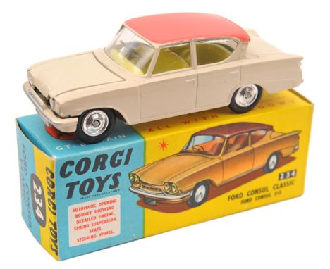 Corgi Toys Ford Consul Classic (234). In cream with pink roof and yellow interior. Boxed. Vehicle Mint. Plate 7 