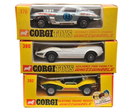 3 Corgi Whizzwheels. Chevrolet Corvette Stingray (376). In light metallic blue “Go-Go-Go” livery, satin black bonnet panel, R