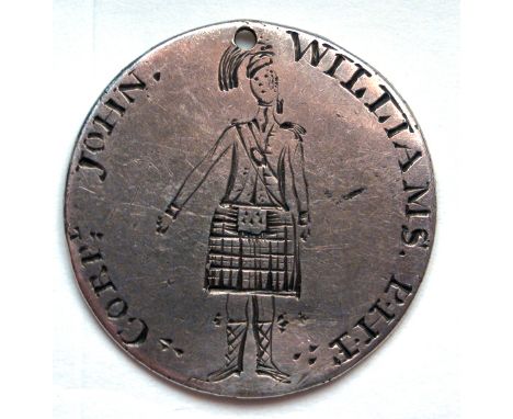 An interesting silver memorial token of Perthshire Highland Fencibles interest, of shilling size, worn smooth then engraved “