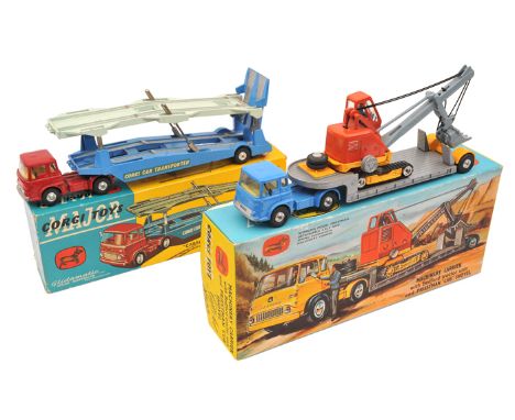 2 Corgi Toys. Gift Set 27 Machinery Carrier with Bedford tractor unit and Priestman ‘Cub’ Shovel. Tractor unit in mid blue wi