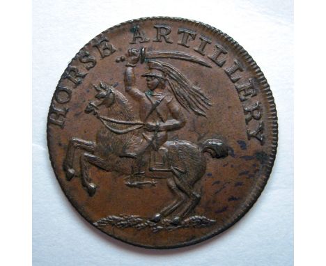 An interesting AE Bengal Presidency recruiting token, diameter 19mm (roughly farthing size). Obverse: mounted artilleryman le