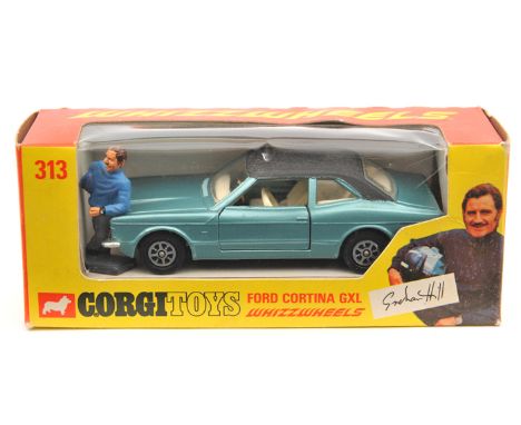 Corgi Whizzwheels Ford Cortina GXL Graham Hill (313). Example in light metallic blue with black roof and white interior. Comp