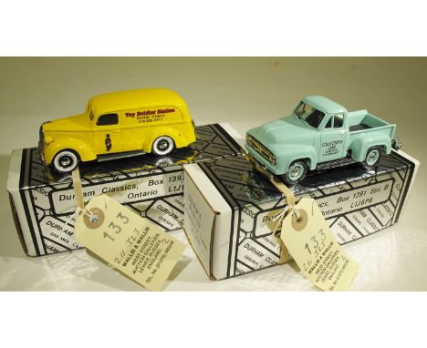2 Durham Classics. 1939 Ford Panel Delivery van (DC3M). In yellow Toy Soldier Station Dundee Ontario Canada livery, 1/200. Pl