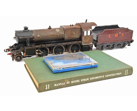 A Bassett-Lowke O gauge live steam LMS Stanier 2-6-0 tender locomotive. A partly restored example, cab, firebox and boiler ar