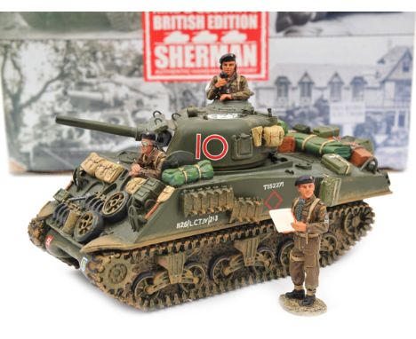 King & Country D-Day 44 British Special Edition, “Sherman tank of the 13th/18th Royal Hussars” (DD 65). In olive green with t