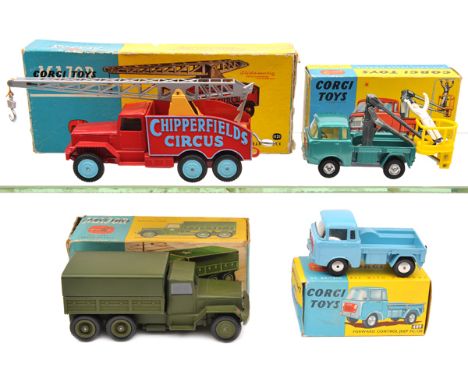 4 Corgi Toys. 2 Major Toys – International 6x6 Troop Transporter (1133) in satin olive green. Plus a Chipperfield’s Internati