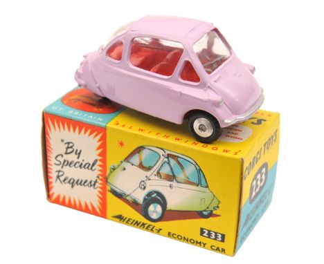 Corgi Toys Heinkel Economy Car (233). Example in pink with red interior. Boxed. Vehicle Mint. Plate 8 