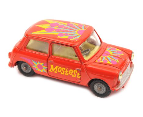 Corgi Toys Mini-Minor (349). A Rare 1967 issue ‘Pop Art’. In red with yellow interior with 4 psychedelic labels, ‘Mostest’ to