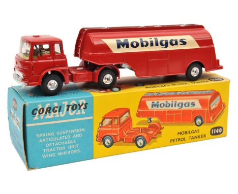 Corgi Major Toys Mobilgas Petrol Tanker (1140). An example with Bedford “TK” type cab. In red with “MOBILGAS” in black ion wh