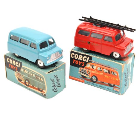 2 Corgi Toys. Bedford CA Dormobile Personnel Carrier (404) in light blue, example with mechanical motor. Plus a Bedford “Util