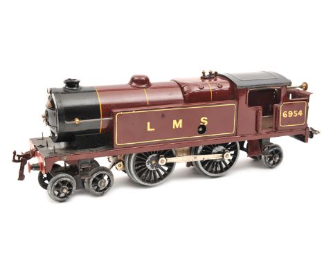 Hornby Series O gauge clockwork No.2 special LMS 4-4-2 tank locomotive. In lined gloss Crimson Lake livery, RN 6954. Example 