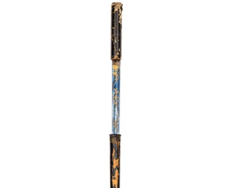 A 19th century composite swordstick, SE fullered late 18th century blade 26”, etched with trophy of arms, vine, flourishes an