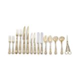 A MATCHED WILLIAM IV AND VICTORIAN SILVER GILT COBURG PATTERN PART DESSERT SERVICE