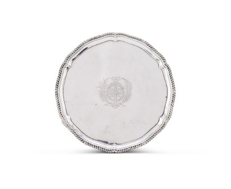 A GEORGE III SILVER SHAPED CIRCULAR SALVERJOHN PARKER I & EDWARD WAKELIN, LONDON 1771With a gadrooned border, engraved with a