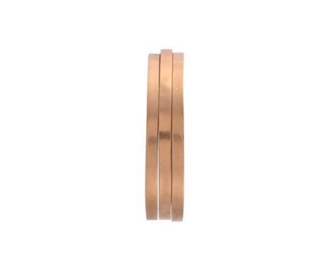 THREE POLISHED GOLD COLOURED BANGLESThe polished hoops stamped 18KtSize/dimensions: inner width 6.4cm Gross weight: 32.6 gram