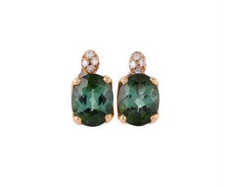 H.STERN, A PAIR OF DIAMOND AND GREEN TOURMALINE EAR STUDS The oval cut green tourmalines within shaped four claw settings, wi