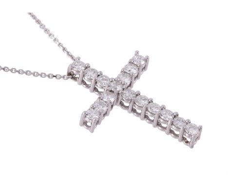 A DIAMOND CROSS PENDANTThe cross claw set with brilliant cut diamonds, approximately 1.92 carats total, suspended from an 18 