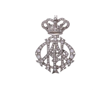 A GEORGE V DIAMOND SET MONOGRAM BROOCH FIRST HALF 20TH CENTURYThe eight cut diamond set Gothic monogram APH upon a rose cut, 