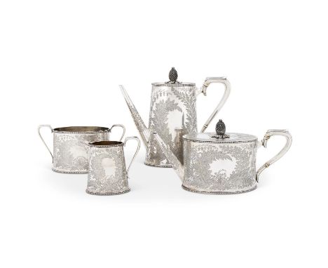 Y A VICTORIAN SILVER FOUR PIECE TAPERING OVAL TEA AND COFFEE SETJOHN NEWTON MAPPIN & GEORGE WEBB, SHEFFIELD 1877The tea and c