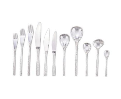 A SILVER TABLE SERVICE FOR TWELVE PLACE SETTINGSALGERNON ASPREY LTD., LONDON 1971, 1972 AND 1977Comprising:Twelve table forks