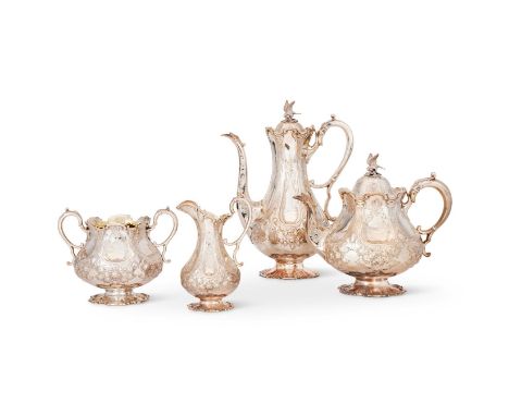 Y A MATCHED VICTORIAN SILVER FOUR PIECE BALUSTER TEA AND COFFEE SETMARTIN HALL & CO., SHEFFIELD 1844 (1), 1857 (1) AND 1858 (