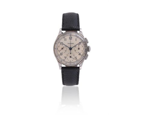 Y JAEGER LECOULTRE A STAINLESS STEEL CHRONOGRAPH WRIST WATCH, NO. 792438 22435, CIRCA 1950Movement: Cal. 285, manual wind chr
