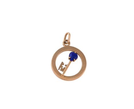 CARTIER, A LAPIS LAZULI AND GOLD COLOURED KEY PENDANTThe central key motif with a polished lapis lazuli heart terminal, withi