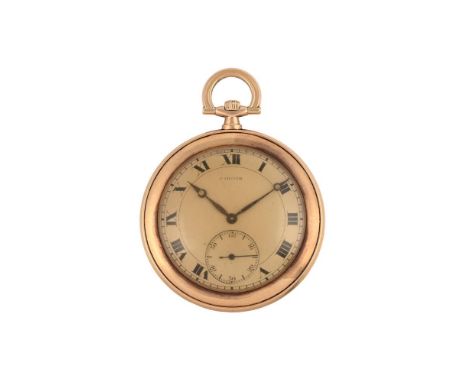 CARTIERA GOLD KEYLESS WIND OPEN FACE POCKET WATCH, NO. 34608 1464, CIRCA 1930 Movement: European Watch And Clock Co. movement
