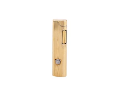 CARLO ILLARIOE F.LLI, AN ITALIAN GOLD COLOURED LIGHTERThe shaped lighter with an applied panel in the form of the Pahlavi Cro