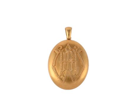 A VICTORIAN GOLD HINGED LOCKET CIRCA 1880The gold oval locket engraved with an applied monogram, possibly WHB, opening to rev