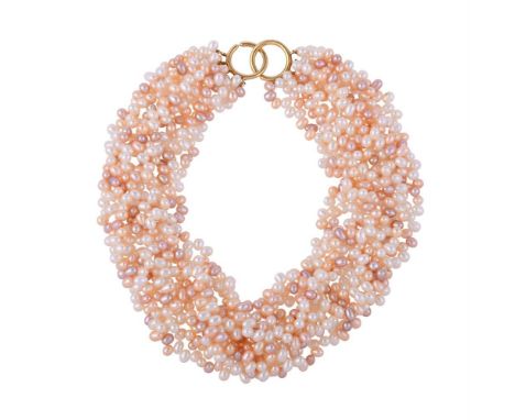 PALOMA PICASSO FOR TIFFANY & CO., A MULTI STRAND FRESHWATER CULTURED PEARL NECKLACEThe ten strands of cream, peach and pink t