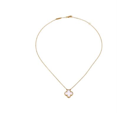 Y VAN CLEEF & ARPELS, ALHAMBRA, A MOTHER OF PEARL PENDANTThe quatrefoil mother of pearl panel within a beaded gold coloured s