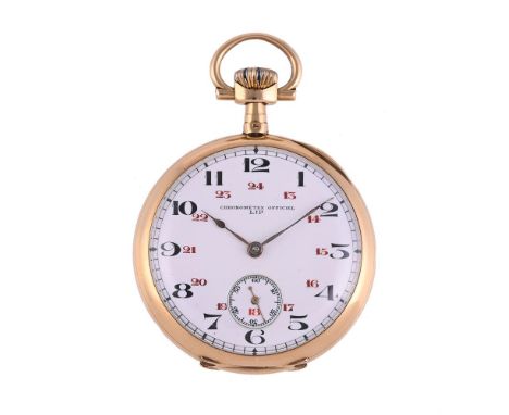 LIP, CHRONOMETRE OFFICIEL A FRENCH GOLD KEYLESS WIND OPEN FACE POCKET WATCH, NO. 529718, CIRCA 1900Movement: Bimetallic split