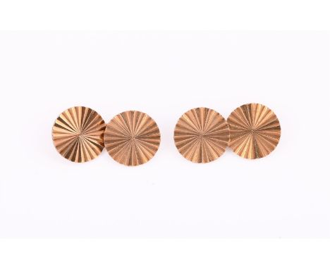 RETAILED BY CARTIER, A PAIR OF 9 CARAT GOLD CUFFLINKS LONDON 1964The circular cufflinks with radiating reeded panels, the rev