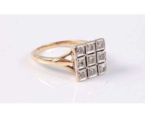 An 18ct diamond ring, the eight single cut diamonds, total estimated approx. 0.80cts, set in a grid formation of 3 x 3, all s