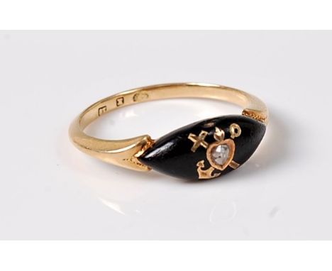 A 19th century diamond memorial ring, the central rose cut diamond countersunk within a heart shape and intersected by a cros