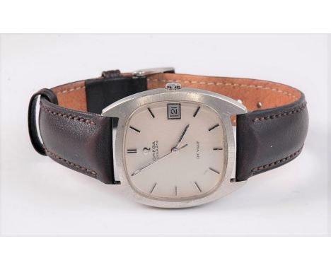 A gentleman's Omega de Ville automatic wristwatch, the white dial with steel baton numerals and hands, calendar function, wit