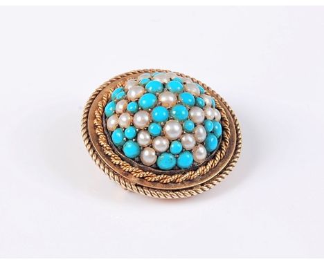 A late 19th century turquoise and split pearl brooch, the domed brooch set with turquoise cabochons and split pearls, with do
