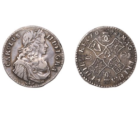 Scotland, Charles II, First coinage, Half-Merk, 1670, type II, leaved thistle below bust, no obv. stops, oval o in carolvs, s