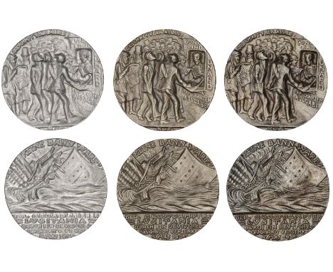 Sinking of the SS Lusitania, 1915, cast English copies of the medal by K. Goetz (3), each 55mm (BHM 4118; E 1941A, type b) [3