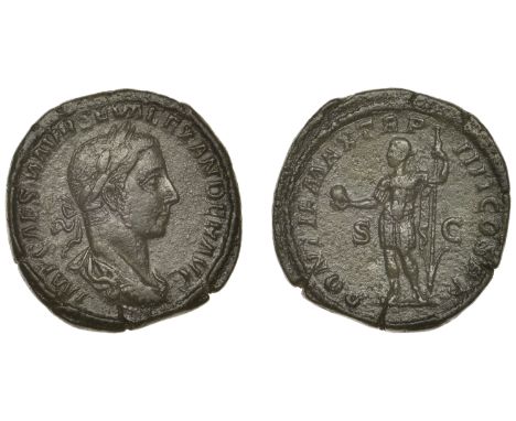 Roman Imperial Coinage, Severus Alexander, Sestertius, 225, laureate and draped bust right, rev. Emperor standing left, holdi
