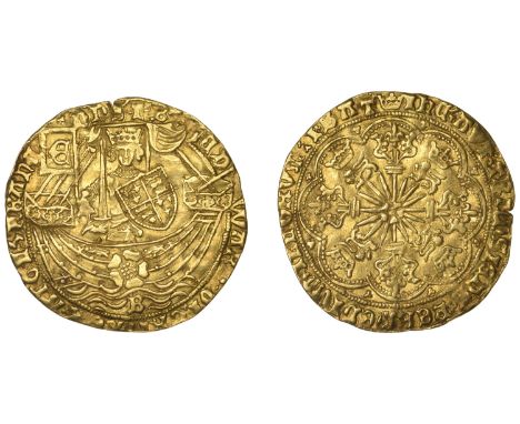Edward IV (First reign, 1461-1470), Light coinage, Ryal, Bristol, mm. crown on rev. only, b in waves below ship, trefoils in 