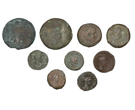Roman Provincial Coinage, EGYPT, Alexandria, Tiberius, Æ Obol, yr 5 [18-9], rev. hippopotamus, 8.81g; Claudius, Æ Diobol, yr 