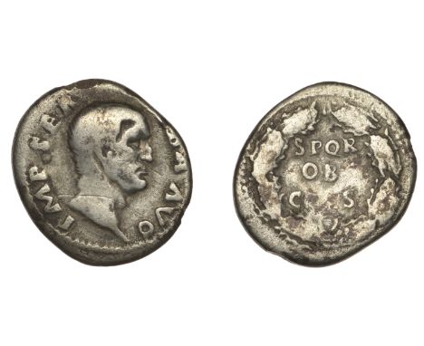 Roman Imperial Coinage, Galba, Denarius, 68-9, bust right, rev. s p q r ob cs in three lines within oak wreath, 3.04g (RIC 16