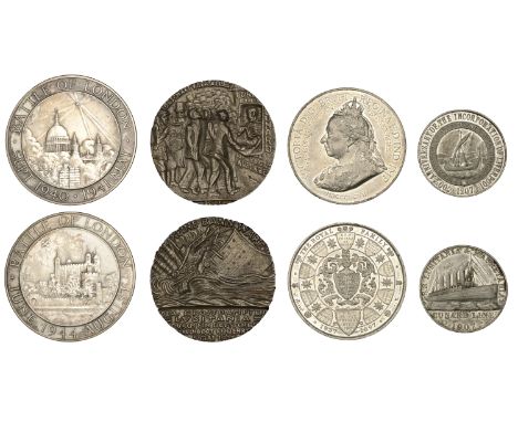 Victoria, Diamond Jubilee, 1897, a white metal medal by F. Bowcher for Spink, 51mm (W & E 3476B; BHM 3512); Cunard Line, 1907