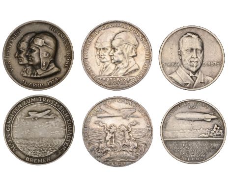 GERMANY, Amerikafahrt des LZ 126 [Flight of LZ 126 to America], 1924, a silver medal by Lauer, 33mm (Kaiser 449); Ost-West-Oz