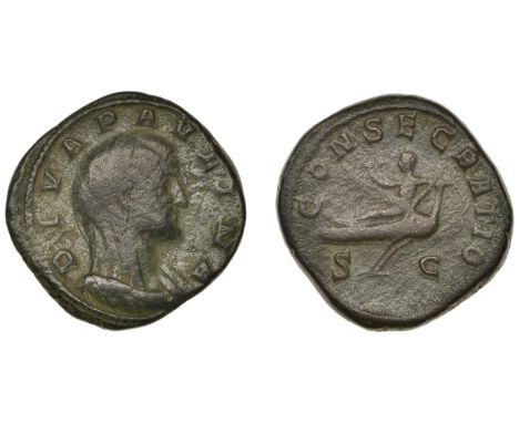 Roman Imperial Coinage, Diva Paulina, Sestertius, 236, veiled bust right, rev. Paulina reclining left on peacock, 19.74g (RIC