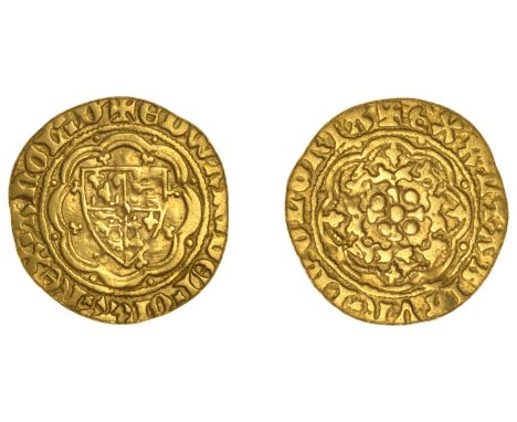 Edward III (1327-1377), Transitional Treaty period, Quarter-Noble, series A2, mm. cross potent, pellets in cusps, trefoils on