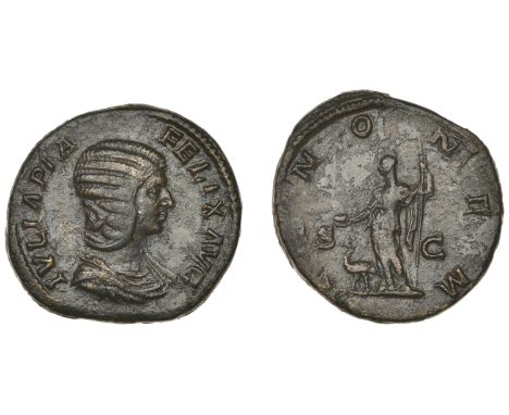 Roman Imperial Coinage, Julia Domna (under Caracalla), Sestertius, 211-17, draped bust right, rev. Juno standing left, peacoc