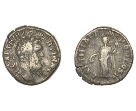 Roman Imperial Coinage, Pertinax, Denarius, 193, laureate bust right, rev. Lætita standing left, holding sceptre and wreath, 